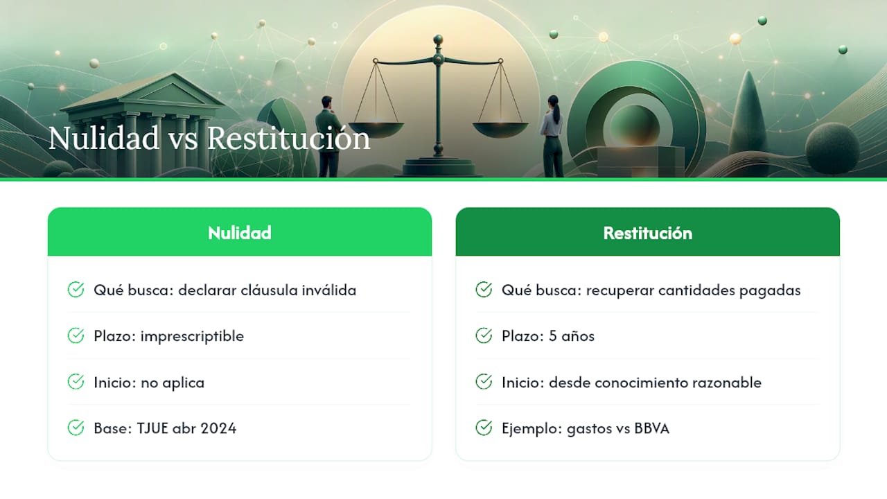 Cláusulas abusivas: nulidad imprescriptible y restitución con plazos propios — overview diagram
