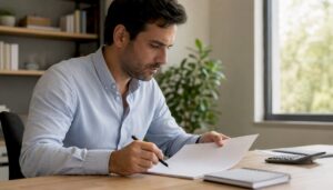 Manos revisando los documentos del seguro de hogar