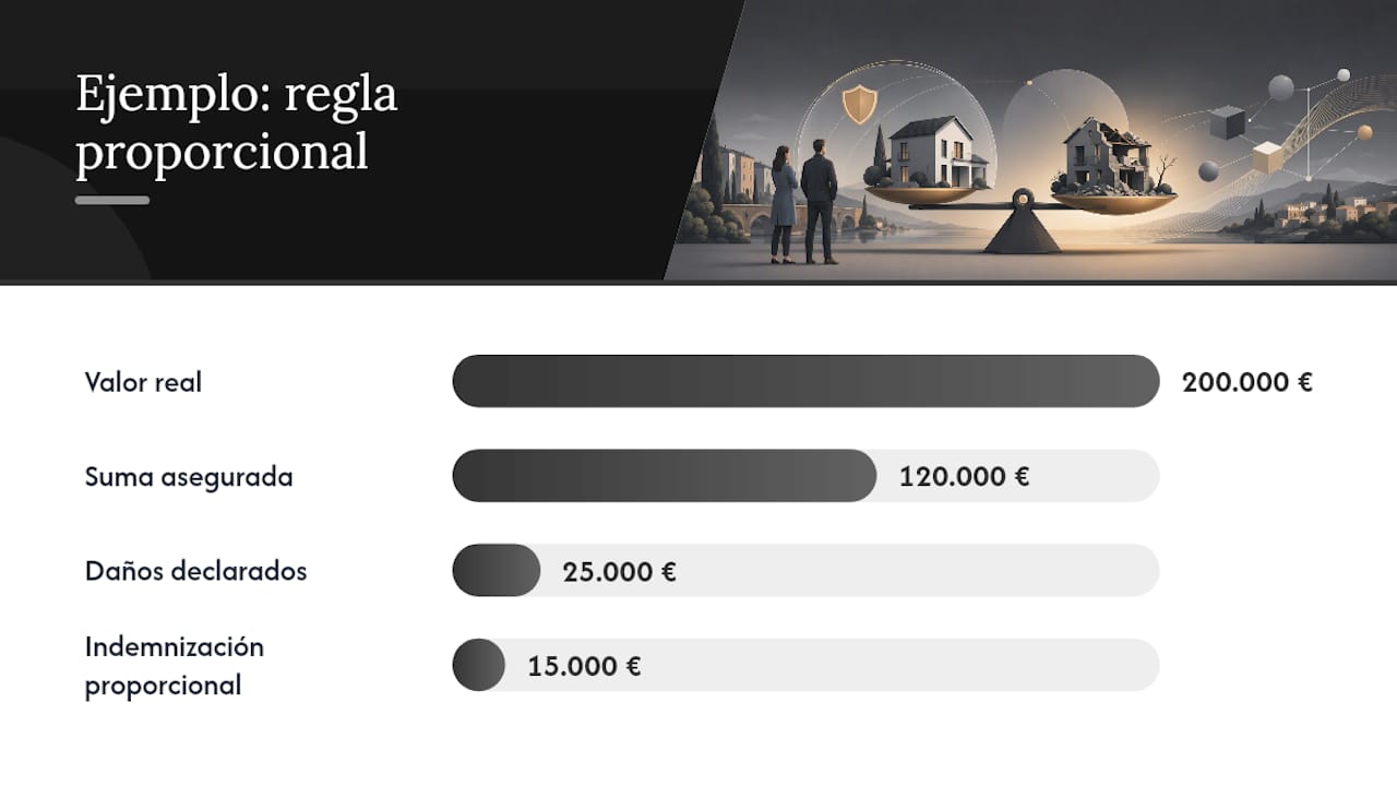 Ejemplo gráfico del cálculo proporcional en caso de infraseguro
