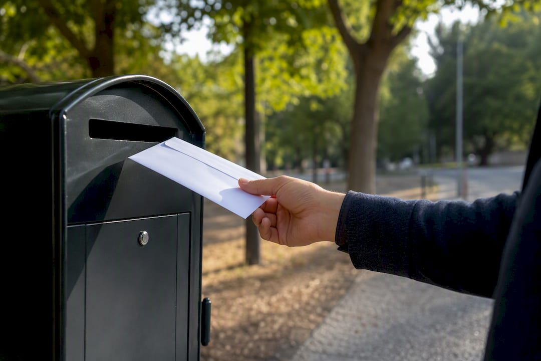 Una mano depositando una carta en el buzón