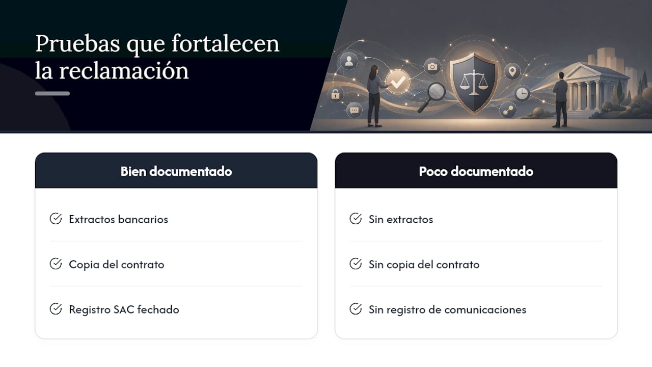 Evidencias que respaldan una reclamación bancaria
