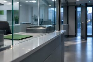 Mostrador bancario con acceso restringido
