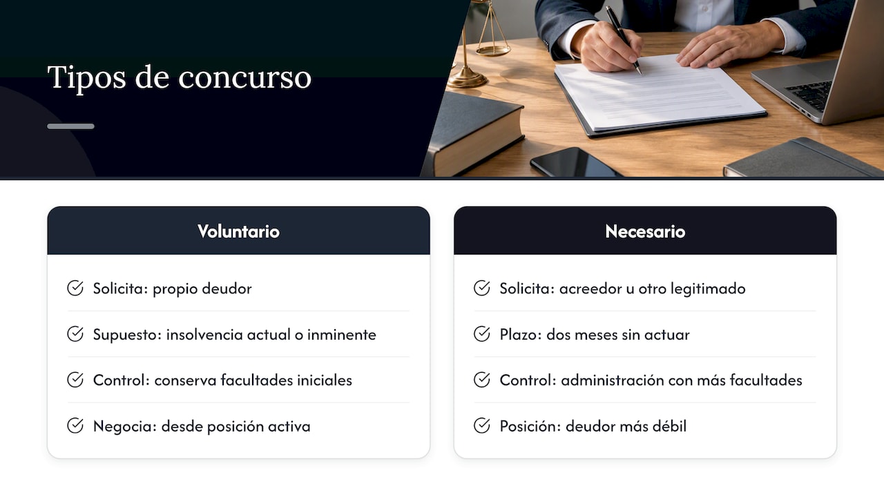 Concurso voluntario frente a concurso necesario: qué los distingue — overview diagram