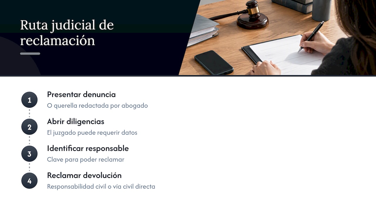 Procedimiento judicial para reclamar el dinero de una estafa en Wallapop — overview diagram