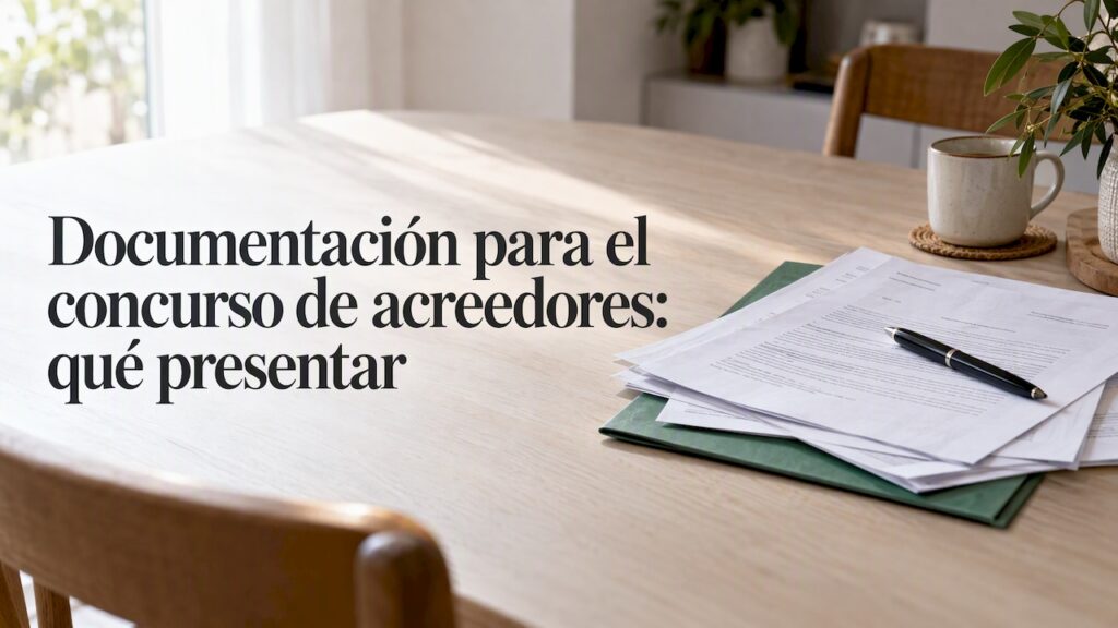 Documentos de solicitud concursal sobre una mesa