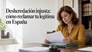 La heredera consulta un testamento en la notaría