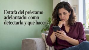 Mujer verifica un pago antes de solicitar el préstamo
