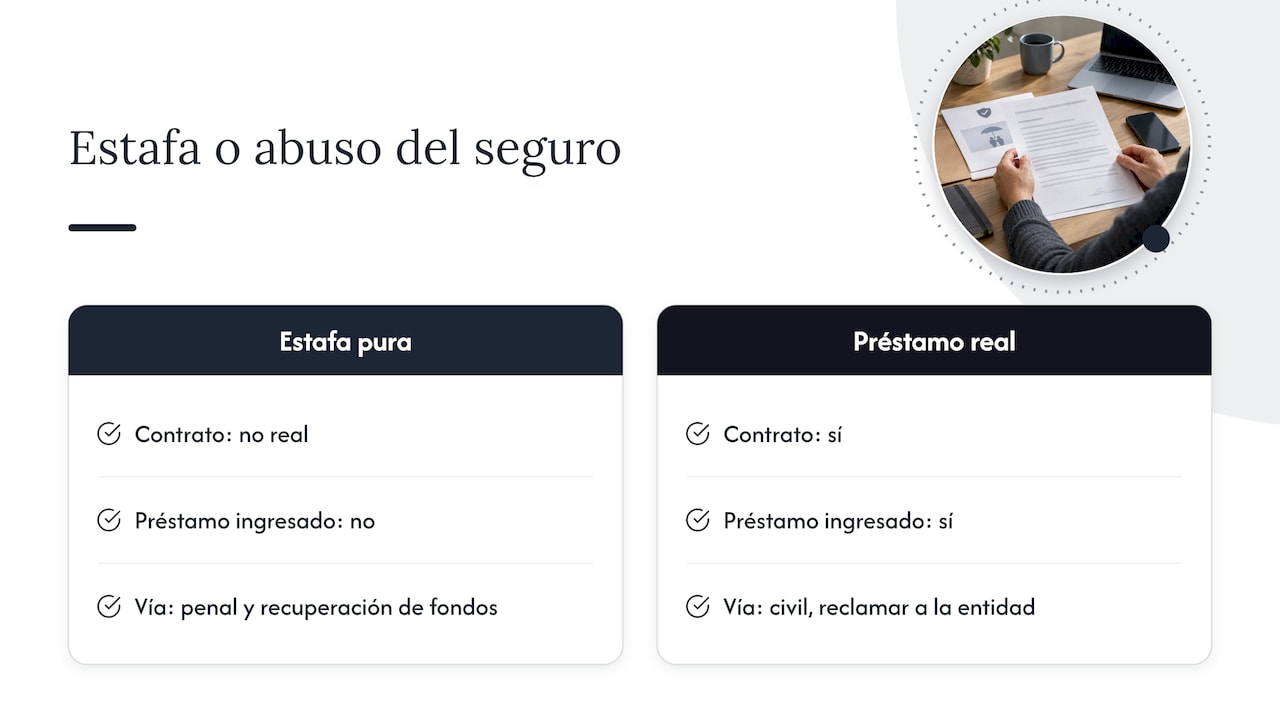 Comparación entre estafa pura y préstamo con seguro